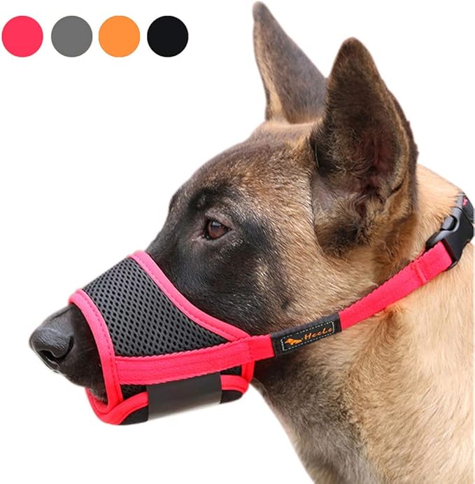 HEELE Dog Muzzle Nylon Soft Muzzle Anti-Biting Barking Secure,Mesh Breathable Pets Muzzle for Small Medium Large Dogs Red,Size L