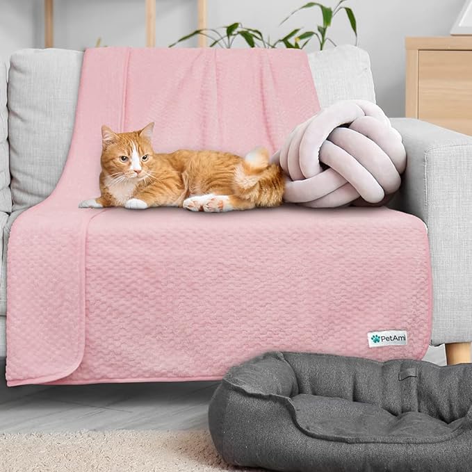 PetAmi Waterproof Dog Blanket, Leakproof XL Pet Blanket for Large Dogs, Furniture Sofa Couch Cover Protector, Fleece Cat Throw for Bed Crate Kennel, Reversible Washable Soft Plush, Twin 60x80 Pink