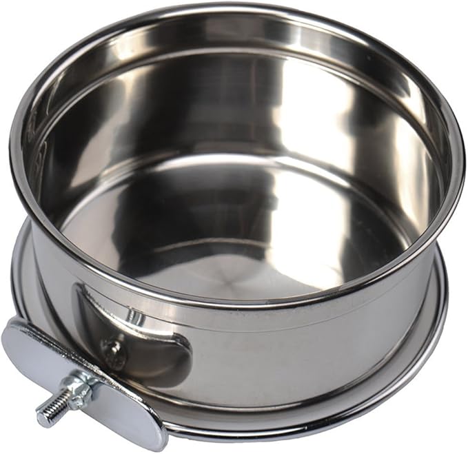 Hypeety Pet Bird Food Feeding and Drinking Hanging Cup Clamp Holder Stainless Steel Hanging Bowl for Parrot Macaw African Greys Budgies Parakeet Cockatiels Conure Lovebirds Finch Pigeon Cage