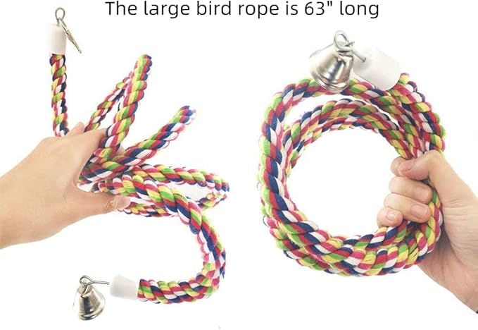 Bird Rope Perch Parakeet Toys, Spiral Bird Toy for Cockatiels, 63" Bird Bungee Rope Perches Suitable Bird Cage Accessories