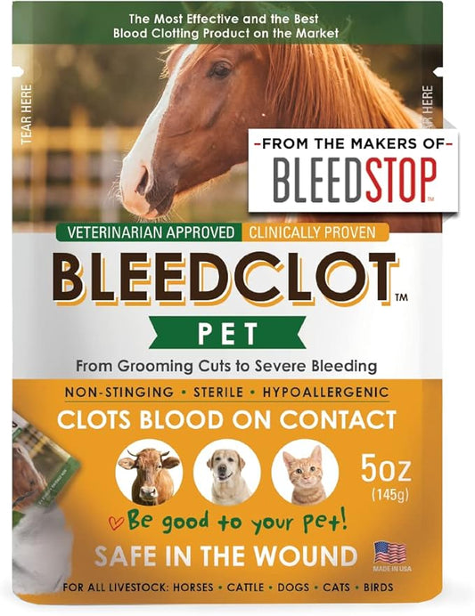 BleedClot Pet FirstAid Blood Clotting Powder | Stop Bleeding on All Animals Guaranteed | Minor Cuts to Arterial Bleeding | from Makers of BleedStop | Veterinarian + Household Use (1 Pouch, 5 oz)