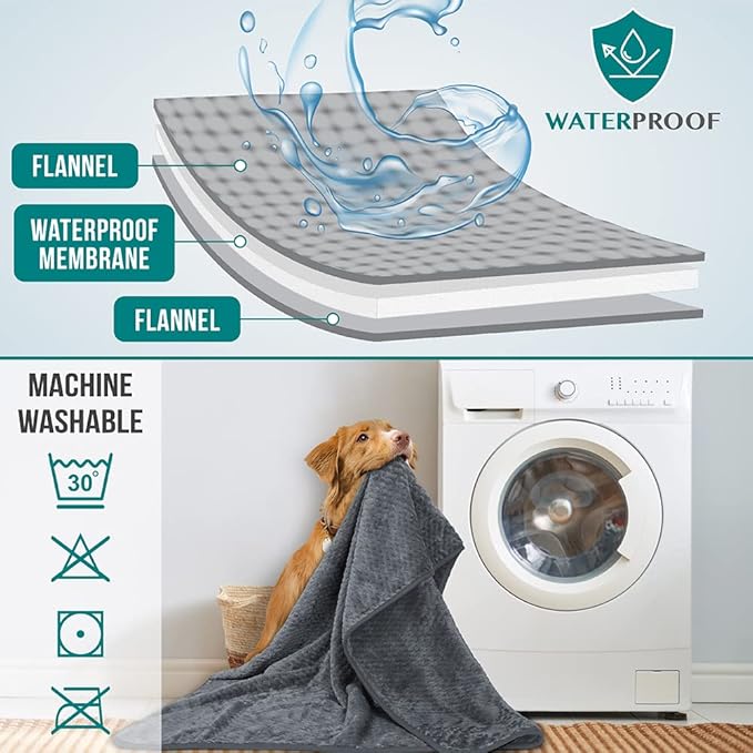 PetAmi Waterproof Dog Blanket, Leakproof XL Pet Blanket for Large Dogs, Furniture Sofa Couch Cover Protector, Fleece Cat Throw for Bed Crate Kennel, Reversible Washable Soft Plush, Twin 60x80 Gray