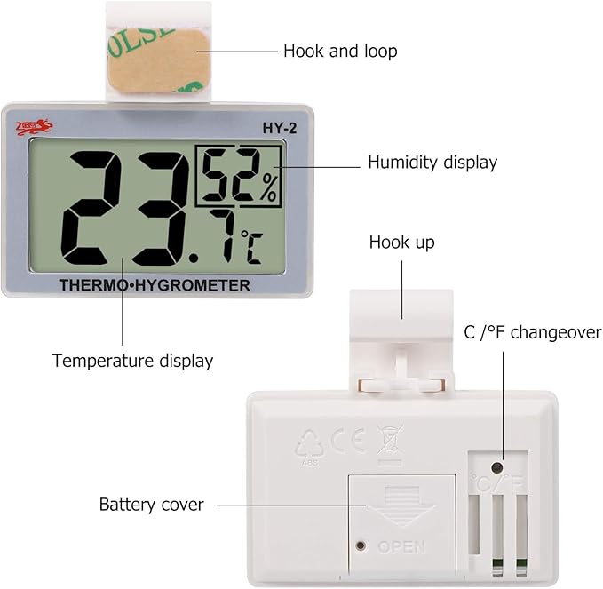 balacoo Hermit Crab Supplies Terrarium LCD Display Digital Reptile Tank Hygrometer with Hook Temperature Humidity Meter Gauge for Reptile Tanks Terrariums Vivarium Reptile Terrarium