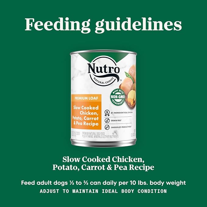NUTRO PREMIUM LOAF Adult Natural Grain Free Wet Dog Food Slow Cooked Chicken, Potato, Carrot & Pea Recipe, 12.5 oz. Cans (Pack of 12)