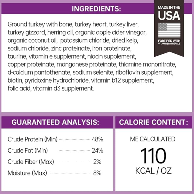 PURPOSE Freeze Dried Raw Cat Food, Turkey Mini Nibs Entree, 9 oz - High Protein, USA Made