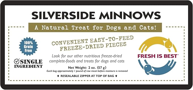 Fresh Is Best - Freeze Dried Healthy Raw Meat Treats for Dogs & Cats - Silverside Minnows