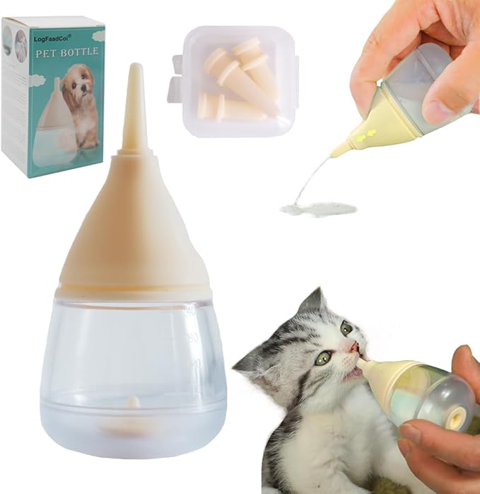 Kitten Bottles for Nursing,Puppy Bottles for Nursing Puppy Milk, Anti-Choking Puppy Feeder Design,with 3pcs Replaceable and Reusable Silicone Nipples for Feeding Newborn Pets (Yellow, 40ml+3pcs)