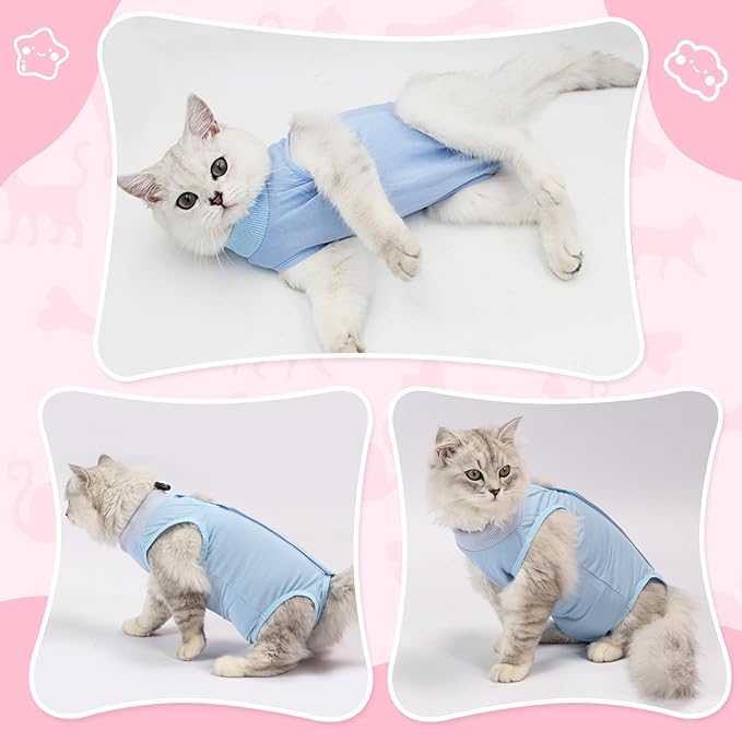 Cat Recovery Suit for Abdominal Wounds or Skin Diseases, Cat Onesie for Cats After Surgery Female Kitten Recovery Suit, Breathable E-Collar Alternative for Cats After Spay Anti Licking Wounds