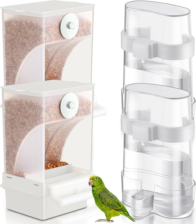 4 Pcs No Mess Bird Feeders Automatic Parrot Water Dispenser Clear Bird Seed Container Parakeet Cage Accessories for Small and Medium Birds Parrot Cockatiel Canary (Clear,Assorted)