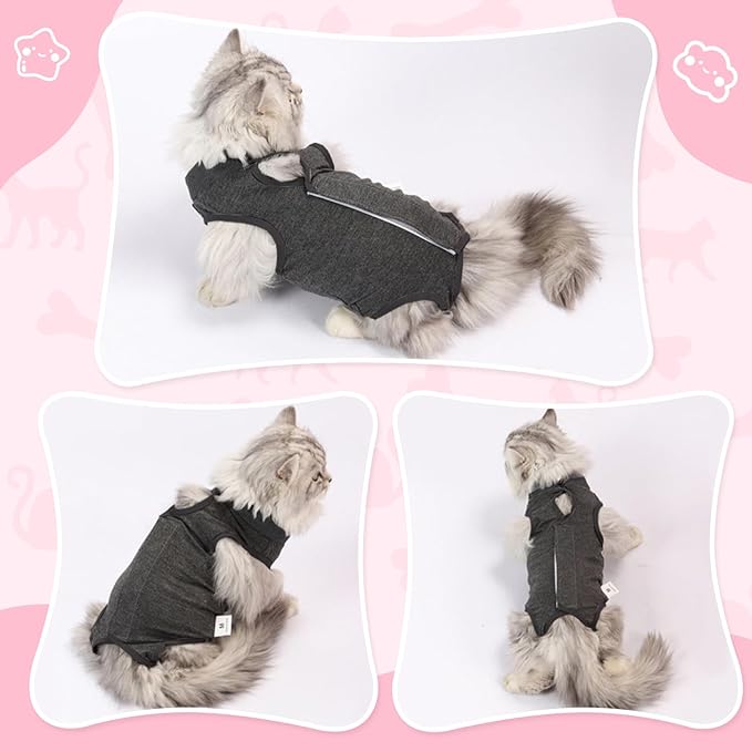 Cat Recovery Suit for Abdominal Wounds or Skin Diseases, Cat Onesie for Cats After Surgery Female Kitten Recovery Suit, Breathable E-Collar Alternative for Cats After Spay Anti Licking Wounds