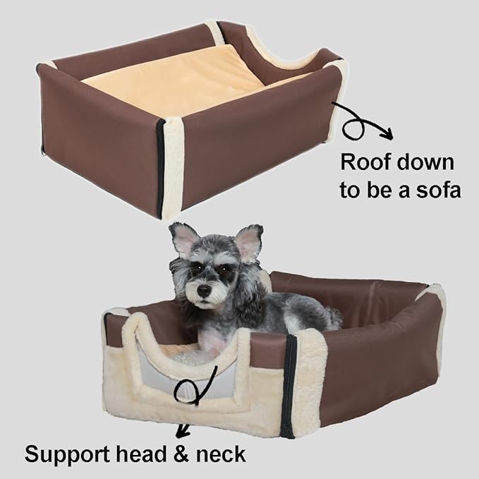 ANPPEX Dog House Indoor,2 in 1 Washable Covered Dog Bed,Insulated Cozy Dog Igloo Cave,L Size for Small and Medium Dogs,Brown