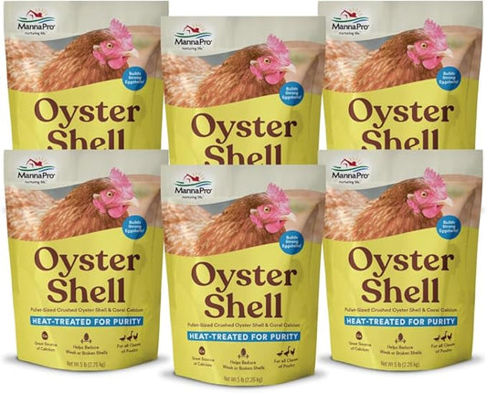 Manna Pro Crushed Oyster Shell for Laying Hens - Laying Chicken Oyster Shell - 6-Pack of 5lbs