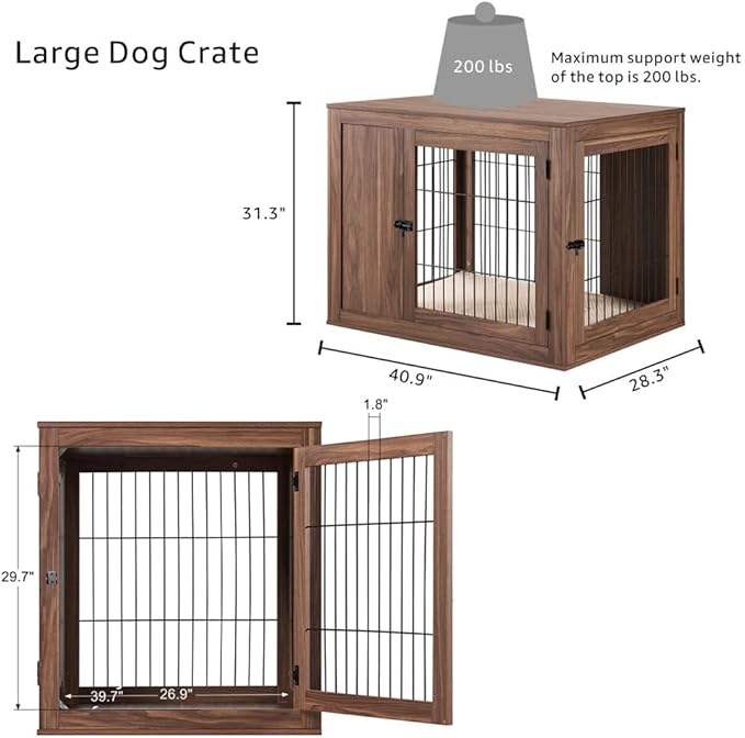 unipaws Furniture Style Dog Crate for Medium Large Dogs, Indoor Aesthetic Dog Stuff Kennel, Modern Decorative Wood Wire Pet House Dog Cage, Pretty Cute End Side Table Nightstand, Walnut