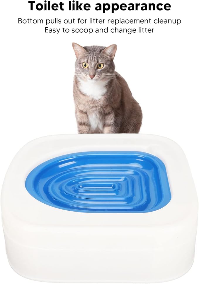 Cat Training Kit System for Toilet, Professional Reusable Cat Toilet Trainer, Urinal Seat with Extra Blue Tray, Recess Design Facilitates Tray Removal, Teach Cat to Use Toilet (Blue)