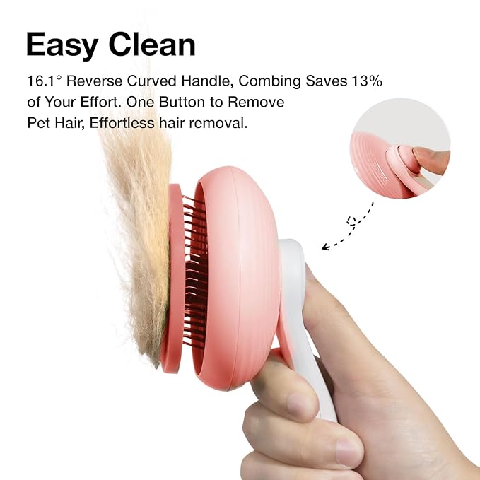 Cat Brush for Shedding, Pet Grooming Self Cleaning Slicker Brush for Cats & Dogs, Cat Deshedding Brush Easily Removes Tangles Hair and Loose Undercoat, Mats Tangled Hair Shedding Dog Brush (Pink)