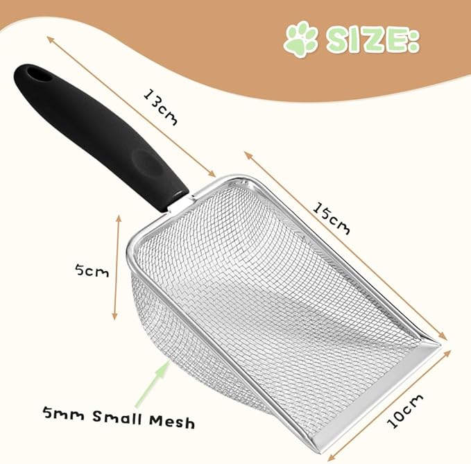 Cat Litter Scoop,Sturdy Litter Cleaner Corner Shovel,Stainless Steel Mesh Litter Shovel,Easy to Clean Reptile Terrarium Sand Waste,Beach Shovel(Black)