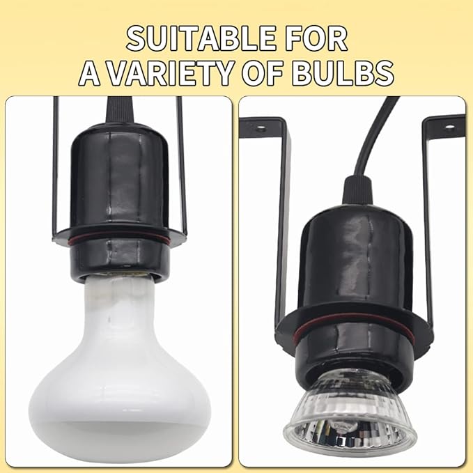 Reptile Light Fixture Heat Lamps E27 Base UVB Reptile Light Fixture Dome Heat Lighting Lamp Combo kit ffor Reptiles, Bearded Dragon, lguana, Snake, Turtle Tank (One lamp Head)