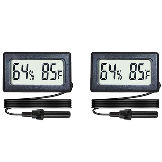 2-Pack Mini Digital Hygrometer Thermometer Gauge with Probe LCD Display Temperature Fahrenheit Humidity Meter for Incubator Reptile Plant Terrarium Humidor Guitar Case