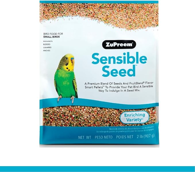 ZuPreem Sensible Seed Bird Food for Small Birds, 2 lb - Premium Blend of Seeds and FruitBlend Pellets for Parakeets, Budgies, Parrotlets, Canaries, Finches