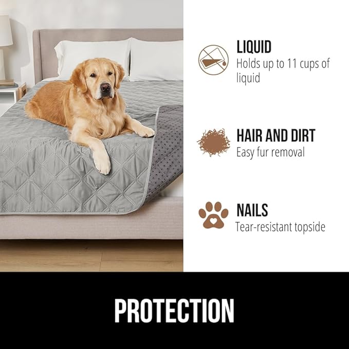 Gorilla Grip 100% Waterproof Dog Blanket 52x82, Pet Friendly Throw Essential for Medium Dogs, Tear and Slip Resistant Leakproof Washable Couch Cushion Protector Cover for Indoor Furniture Light Gray