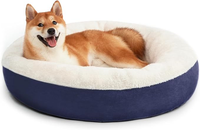 Love's cabin Round Donut Cat and Dog Cushion Bed, 30in Pet Bed for Medium or Large Dogs, Anti-Slip & Water-Resistant Bottom, Soft Durable Fabric Pet beds, Washable Calming Cat & Dog Bed Navy