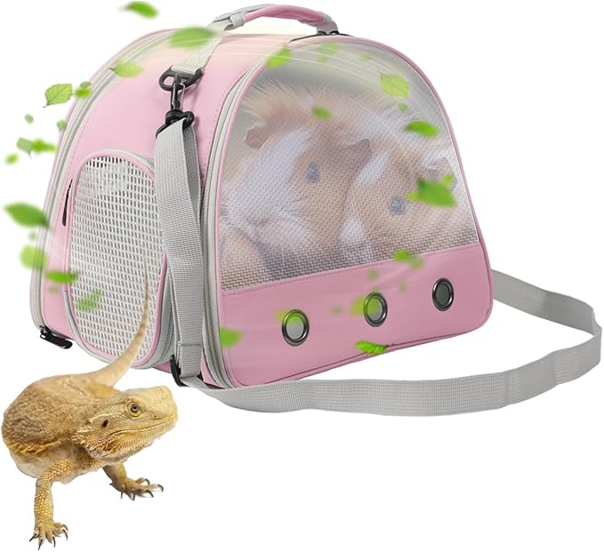 Ventilation Carrier for Bearded Dragon,Guinea Pig Carrier,Guinea Pig Carrier for 2,Reptile Travel Carrier for Lizards Sugar Glider Hedgehog Rat Parrot Birds,Airline Approved Pink