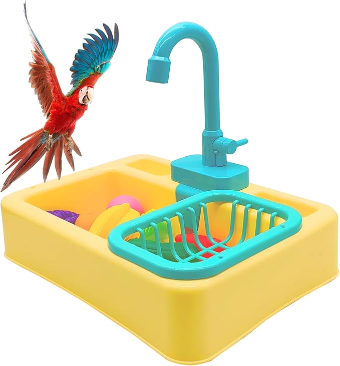 PINVNBY Parrot Bath Tub Bird Automatic Bathtub with Faucet Multifunctional Parakeet Shower Box Bird Bathroom Toys Cage Accessory for Small Medium Birds