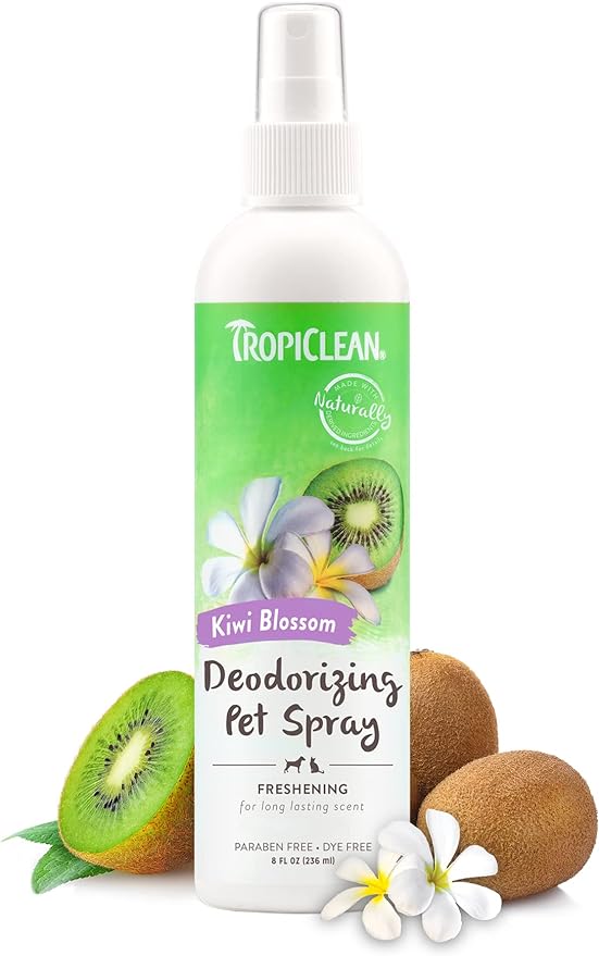 TropiClean Kiwi Blossom Dog Perfume Spray Long Lasting | Naturally Derived Odor Removing Dog Deodorizing Spray | Cat Friendly | Made in USA | 8 oz.
