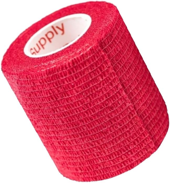 2 Inch Vet Wrap Tape Bulk (Red) (Pack of 6) Self Adhesive Adherent Adhering Flex Bandage Grip Roll for Dog Cat Pet Horse