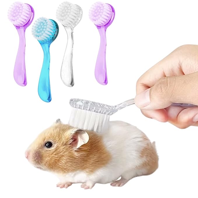 4 Pack Hamster Brush - Small Animal Bath Brush with Lid Soft Cleansing Brush Massage Combs for Hedgehog Guinea Pig Rabbit Chinchilla Ferret Small Animal Grooming Tool Cleaning Supplies-Random Color