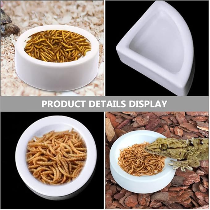 Terrarium 2pcs Reptile Food Dish Bowl Worm Water Dish Small Lizard Gecko Ceramic Pet Bowls Bowls for Leopard Bearded Dragon Chameleon Hermit Crab Feeder White Food Containers