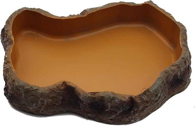 Reptile Water Dish,Resin Reptile Rock Food Feeder Bowl, Water and Food Bowl,Terrarium Decor for Leopard Gecko, Lizard,Spider,Turtle,Scorpion, Chameleon,Hermit Crabs (L, Orange)