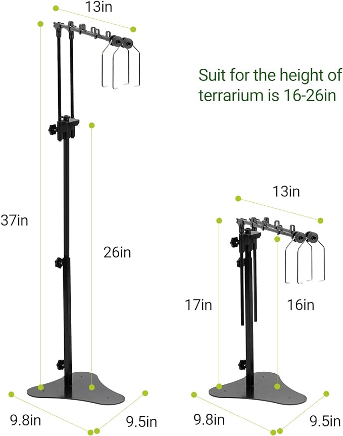 REPTI ZOO Reptile Dual Lamp Stand Adjustable Light Holder Lamp Hanging Bracket Metal Support for Reptile Glass Terrarium Heating Light Amphibians Cage