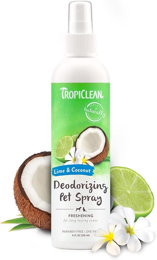 TropiClean Lime & Coconut Dog Perfume Spray Long Lasting | Naturally Derived Odor Removing Dog Deodorizing Spray | Cat Friendly | Made in USA | 8 oz.