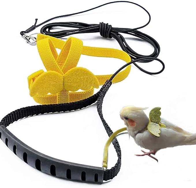 Birds Adjustable Harness and Leash, Parrot Outdoor Flying Training Traction Rope Straps with Cute Wing for Small Animal Birds, Parrots, Pigeons, Lizard, Turtles (L,Yellow)