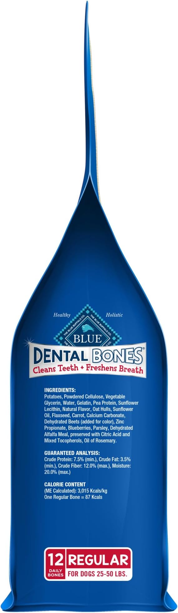 Blue Buffalo Dental Bones Regular Natural Dental Chew Dog Treats, (25-50 lbs) 12-oz Bag