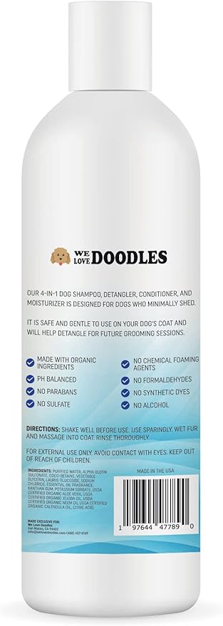 USDA Organic Dog Shampoo, Conditioner & Detangler - Best Shampoo for Goldendoodles, Poodles & Doodles - for Matted Pet Hair - Sensitive Skin Shampoo for Puppies - Made in The USA, 16OZ (Ocean Breeze)