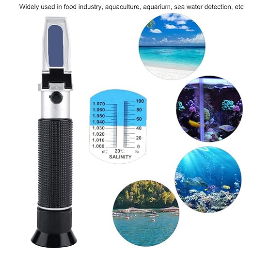 0-100% Salinity Refractometer Handheld Salinometer Sea Water Salt Concentration Tester Meter with Automatic Temperature Compensation for Seawater and Marine Fishkeeping Aquarium