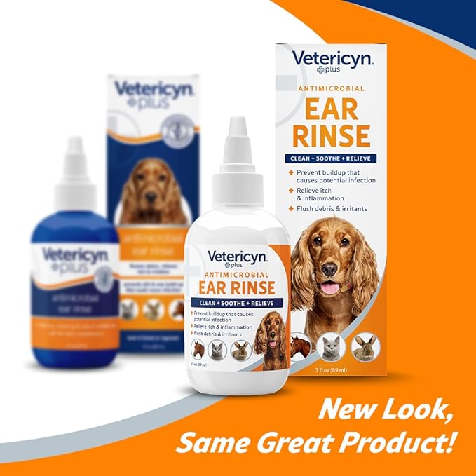 Vetericyn Plus Dog Ear Rinse | Dog Ear Cleaner to Soothe and Relieve Itchy Ears, Safe for Cat Ears, Rabbit Ears, and All Animal's Ear Problems. 3 ounces