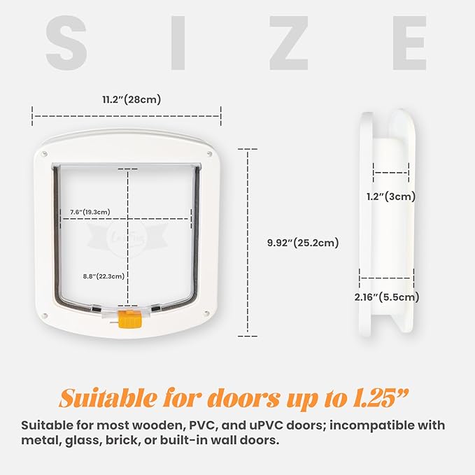 Laifug Large Cat Door (Outer Size 11.2" x 9.2"), 4 Way Locking Cat Flap Door for Interior Exterior Doors, Weatherproof Pet Door for Circumference < 23"