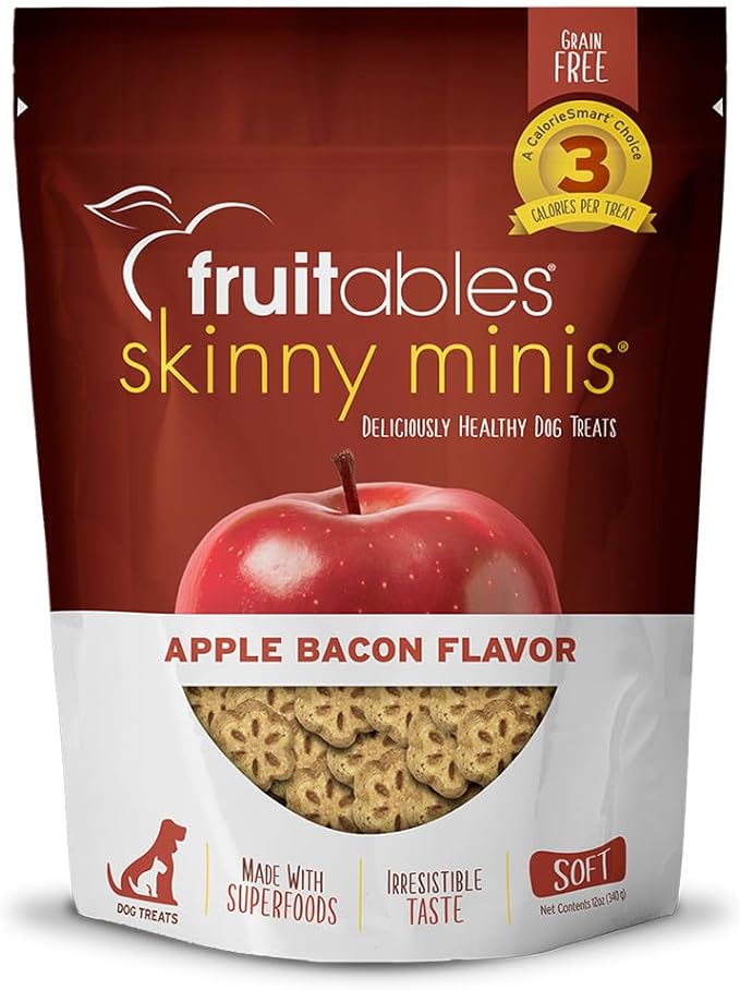 Fruitables Skinny Mini – Healthy Treats for Dogs – Low Calorie Training Treats – Free of Wheat, Corn and Soy – Apple Bacon – 12 Ounces