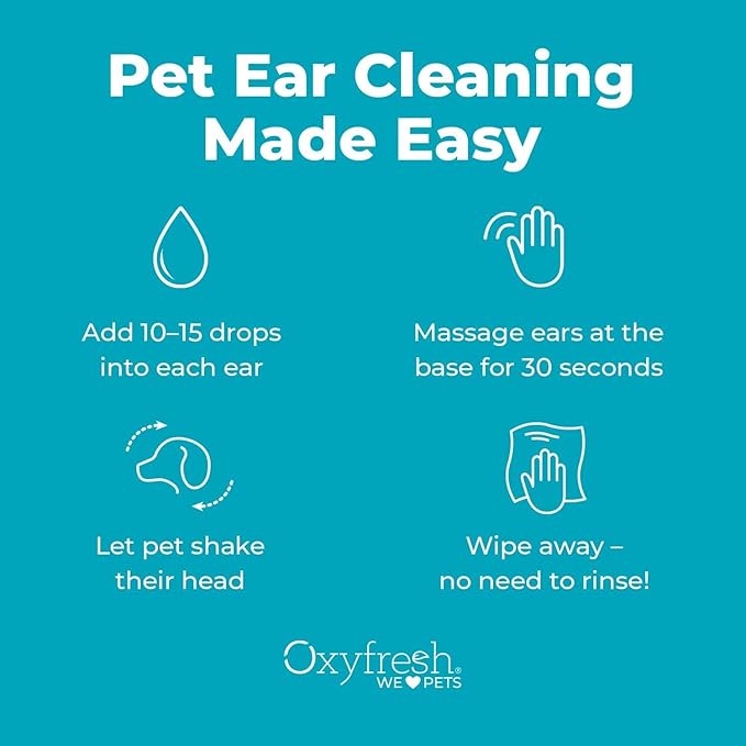 Oxyfresh Advanced Pet Ear Cleaner - Best Dog Ear Cleaner Solution - Helps with Yeast, Wax, Dirt & Itchy Ear Canal - Cleaning, Soothing, & Sting-Free Dog Ear Wash & Cat Ear Cleaner 8oz