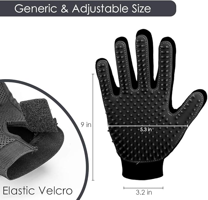 Upgrade Version Pet Grooming Glove - Gentle Deshedding Brush Glove - Efficient Pet Hair Remover Mitt - Enhanced Five Finger Design - Perfect for Dog & Cat with Long & Short Fur - 1 Pair (Black)