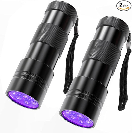 COSOOS 2 Pack UV Flashlight, 12 LED Handheld Blacklight Flashlight 395nm Mini Light Torch Detector for Dog Pet Urine Stains, Bed Bugs and Scorpions. (Batteries not Included)