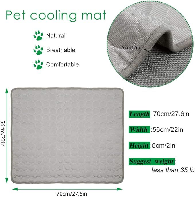 VeMee Cooling Mat Pad for Dogs Cats Ice Silk Mat Cooling Blanket Cushion for Kennel/Sofa/Bed/Floor/Car Seats Cooling (L: 28 x 22 inches, Grey)