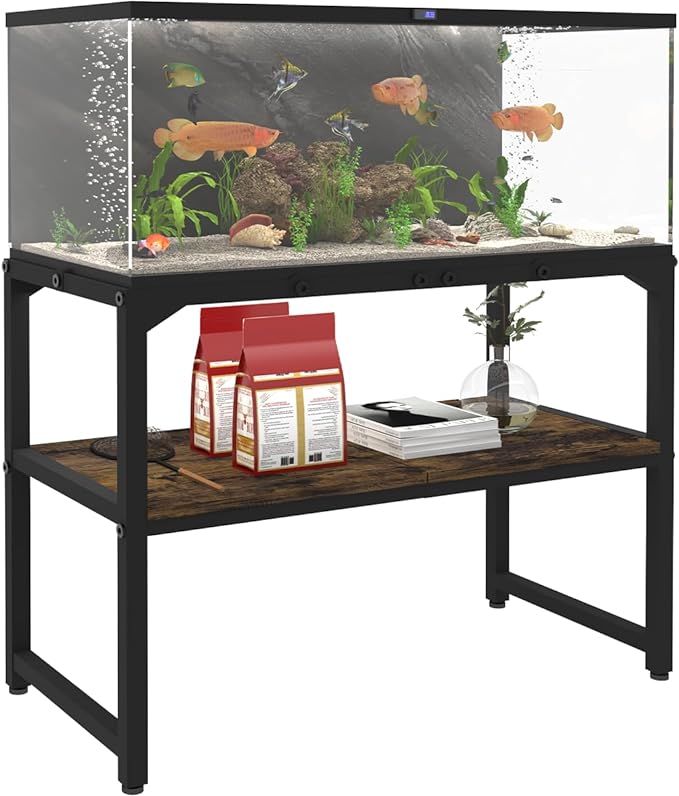 30 Gallon Fish Tank Stand with Shelf for Accessories Storage, 2 Tiers Heavy Duty Metal Aquarium Stand, Breeder Tank Turtle Reptile Terrariums Stand Rack for Home Office, 30" L x 12" W, Black