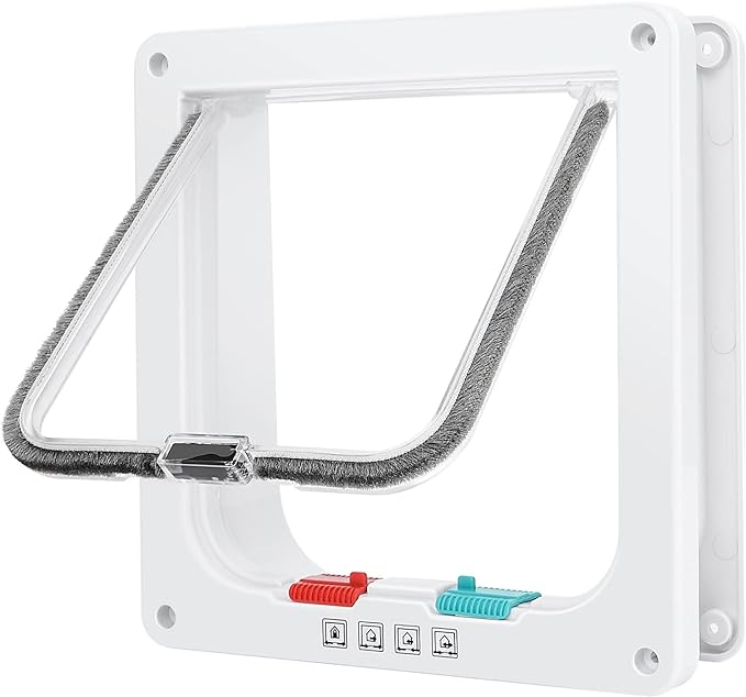 Cat Door, Safety Pet Door with 4 Way Lock, Weatherproof & Easy Installation Cat Flap Door for Interior Exterior Door, Window, Wall(Large, 7.28in x 7.48in Flap)
