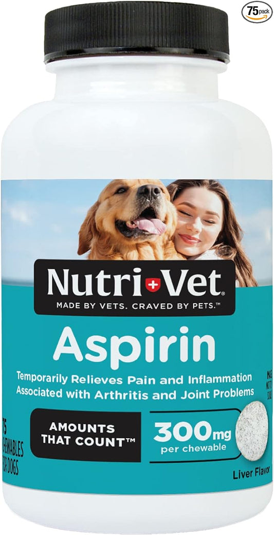 Nutri-Vet Aspirin for Dogs | Medium to Large Dogs | 300mg | 75 count