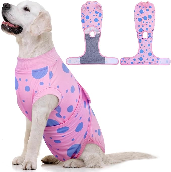 Kuoser Dog Surgical Recovery Suit for Female Male Dogs, Dog Onesies for Large Dogs, Onesie for Dogs After Surgery Shirt Dog Surgical Suit, Dog Recovery Suit E-Collar & Cone Alternative, Pink XL