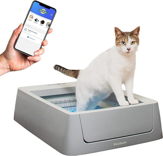 PetSafe ScoopFree Crystal Smart Self-Cleaning Cat Litter Box - WiFi & App Enabled - Hands-Free Cleanup With Disposable Crystal Trays - Less Tracking, Superior Odor Control - Includes a Disposable Tray